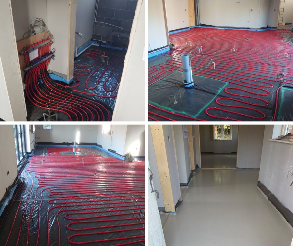 a picture of underfloor heating and cemfloor liquid flow floor screed in Kings Lynn Norfolk