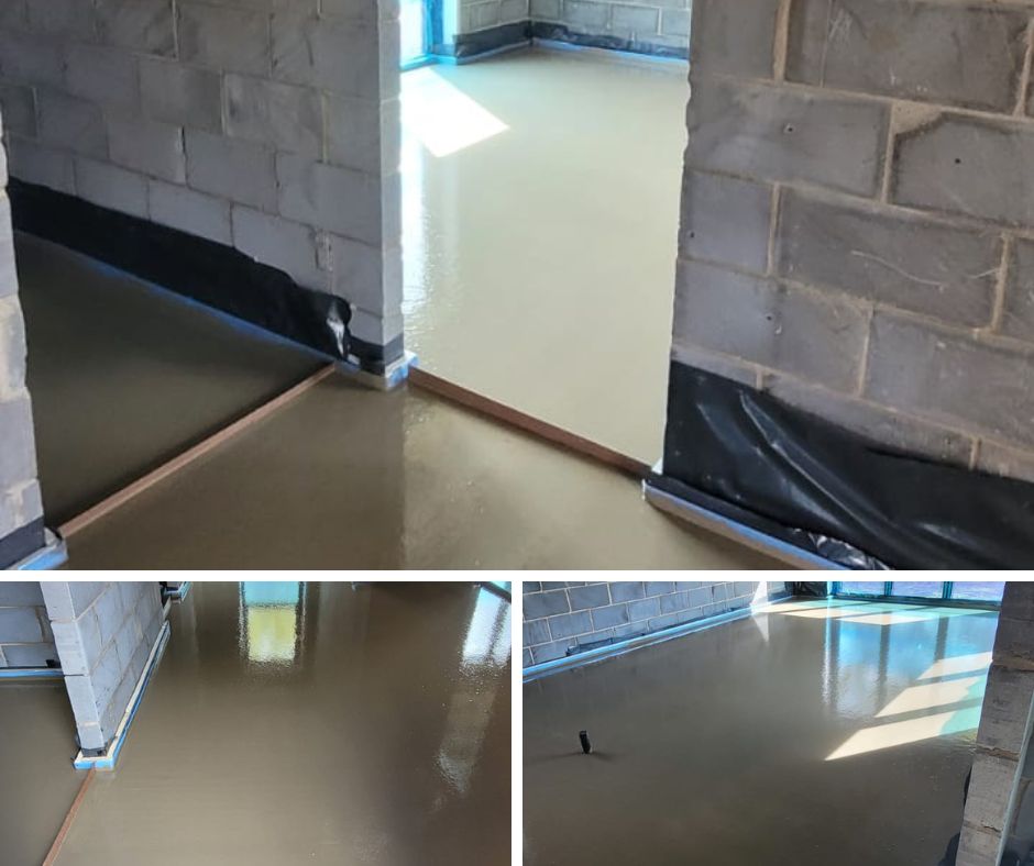 100m2 Of Cemfloor Quick Drying Cement Based Liquid Screed, Insulation and for Underfloor Heating Laid in Ipswich, Suffolk East Anglia