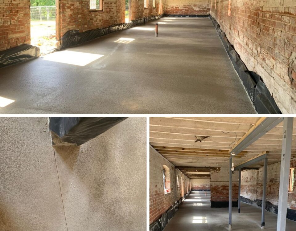 Flowing concrete floor installation with expansion joints in Sewards End by Co-Dunkall Ltd